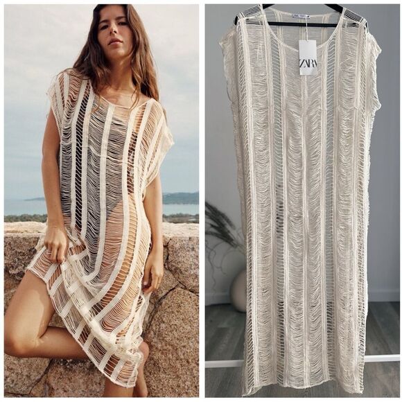 ZARA OPEN WEAVE MIDI TUNIC - Picture 1 of 9